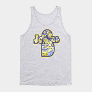 Blue Floral Jesus Cross Art Tank Top